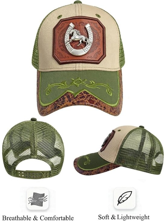 Unisex Green Western Trucker Hat Vintage Cowboy Country Cute Baseball Cap main image 5